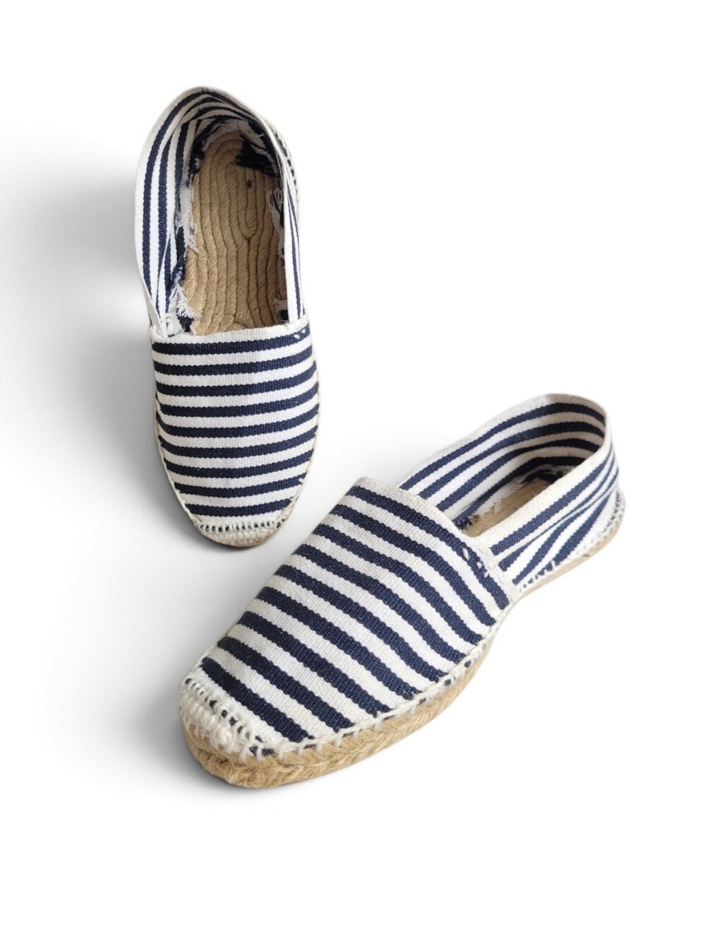 Hand Sewn Spanish Jute Espadrilles Euro Summer Nautical navy white stripes 38 7